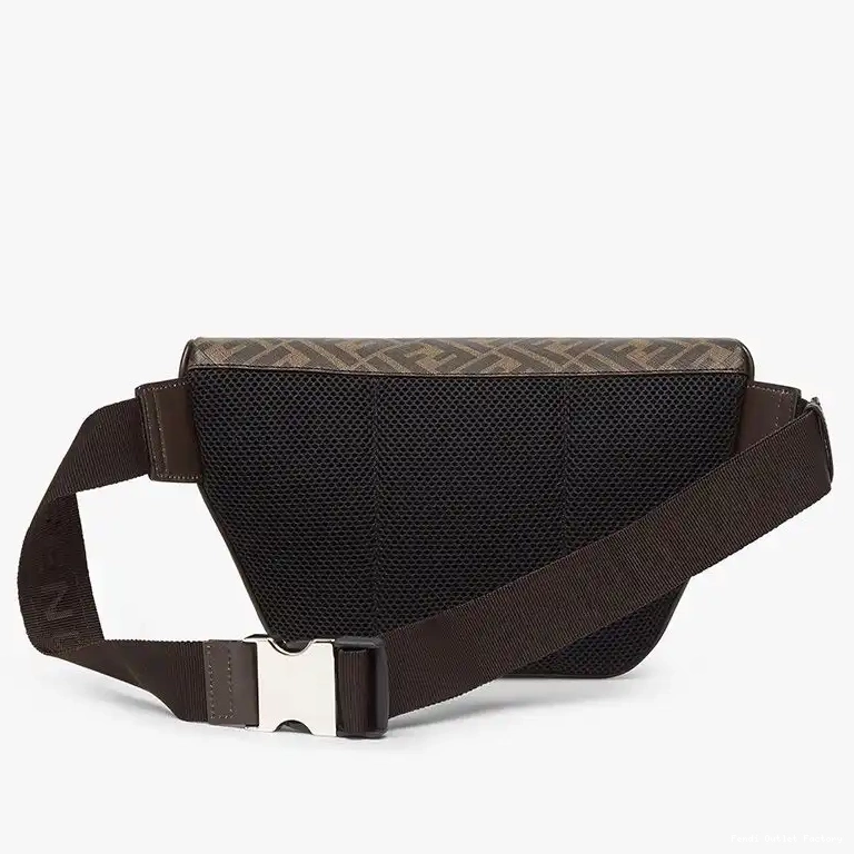 Cheap HOT Fendi In Belt Logo Fabric Brown Bag ROMA FF Motif 0620
